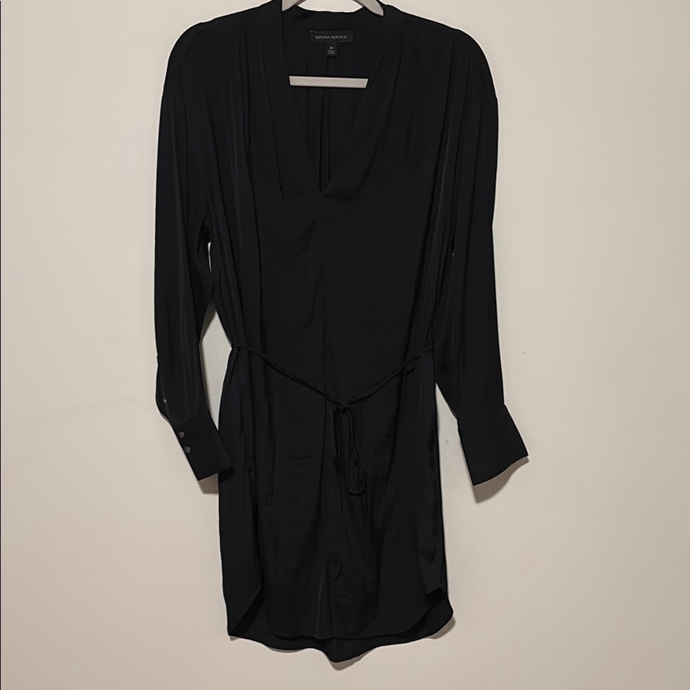 Banana Republic Black Satin V-Neck Dress